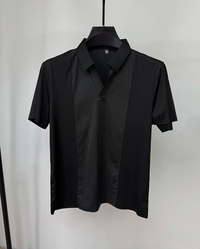 Men's Patchwork Stripe Polo Shirt - Casual Short Sleeve Fashion Polo