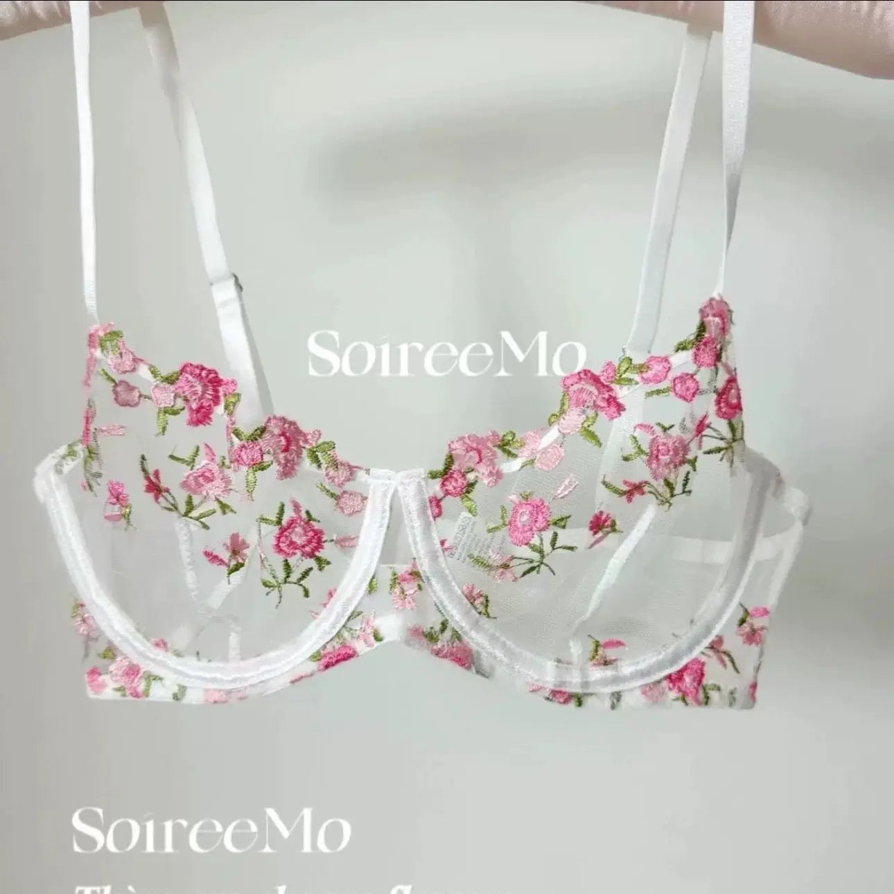 Pure and Sensual Lingerie for Girls, Summer's Super Beautiful Floral Embroidery Sweet and Sexy Mesh Bra, Fresh Flowers