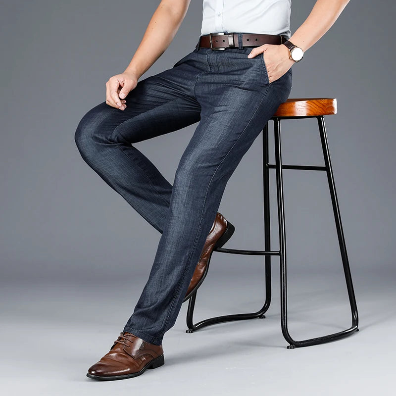 Men's Lyocell Denim-Look Pants - Lightweight Breathable Casual Trousers