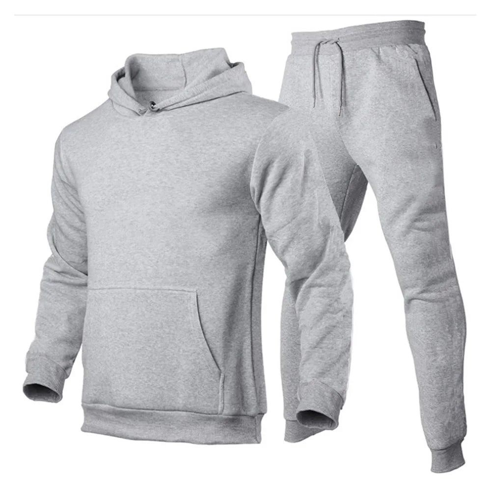 Men's Tracksuit Hooded Pullover + Sweatpants Sports Suit Casual Jogger Sportswear 2 Piece Male Fleece Streetwear Sets