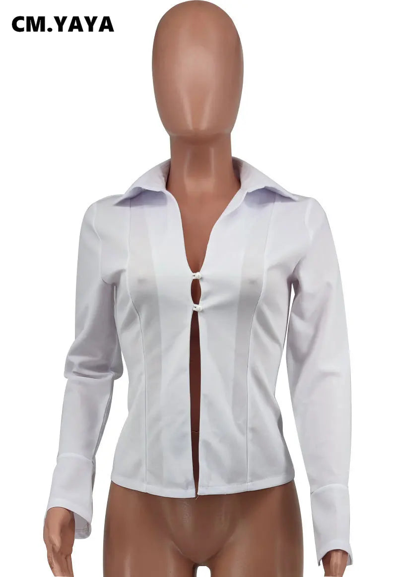 CM.YAYA Women Fashion Lace Up Backless Flare Long Sleeve Single Breasted Solid Streetwear Blazers Tops