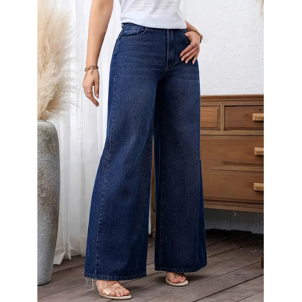 Women Denim Pant Jeans Vintage Wide Leg Long Pants Slim Fit High Waist Y2k Streetwear Elegant Splice Work Casual Loose Capris
