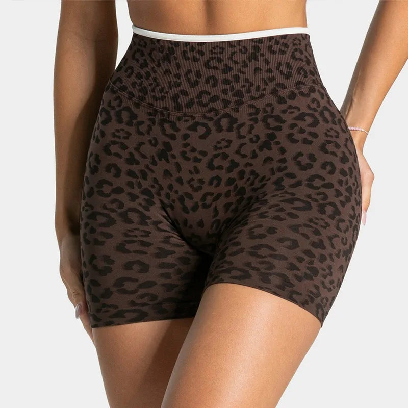 Women's High-Waist Leopard Print Yoga Shorts – Tummy Control Butt-Lifting Sports Shorts