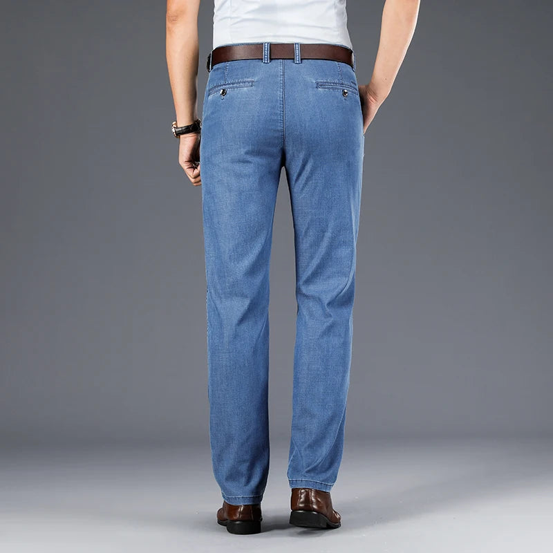 Men's Lyocell Denim-Look Pants - Lightweight Breathable Casual Trousers
