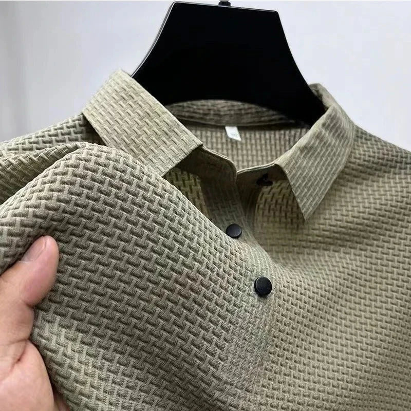 High End Business Work Polos Men's Short Sleeve Bone Flower Solid Color POLO Shirts Breathable Summer Office Workwear T Shirts