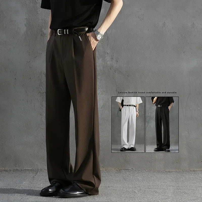 White Business Luxury Suit Pants Men Korean Fashion Dress Pants Loose Straight Casual Pants Men's Office Formal Male Trousers