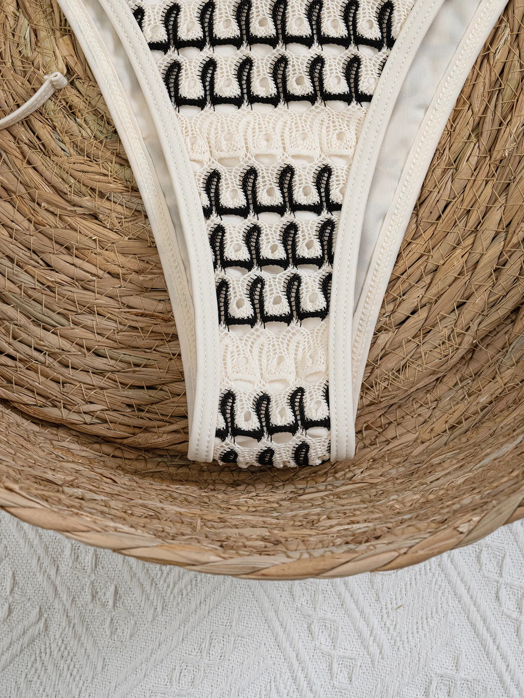Sexy Beige Knitted Striped Bikini Set 2026 Women Circle Strap Push Up Bra Bandage Thong Swimsuit Bathing Suit Holiday Swimwear