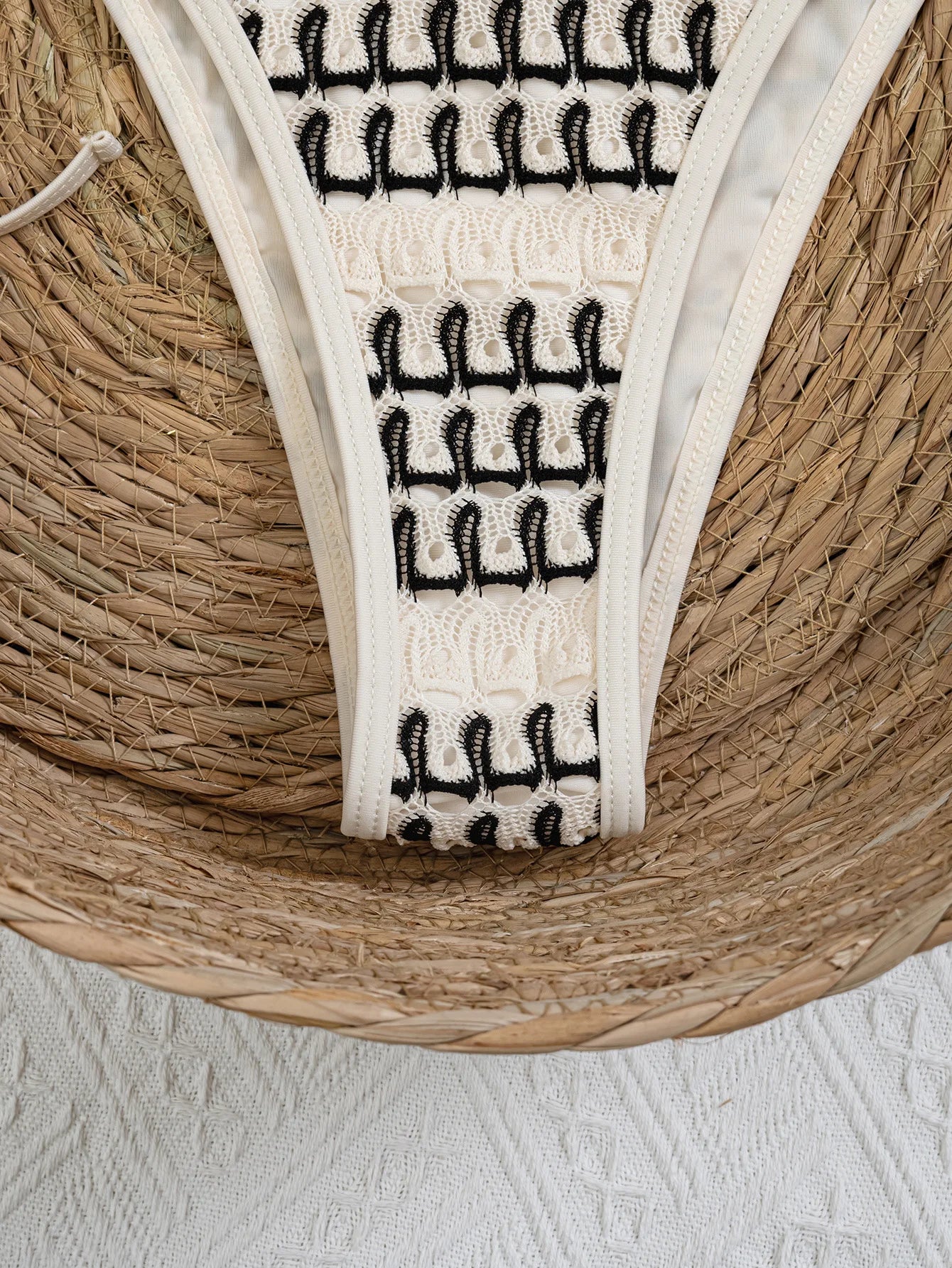 Sexy Beige Knitted Striped Bikini Set 2026 Women Circle Strap Push Up Bra Bandage Thong Swimsuit Bathing Suit Holiday Swimwear