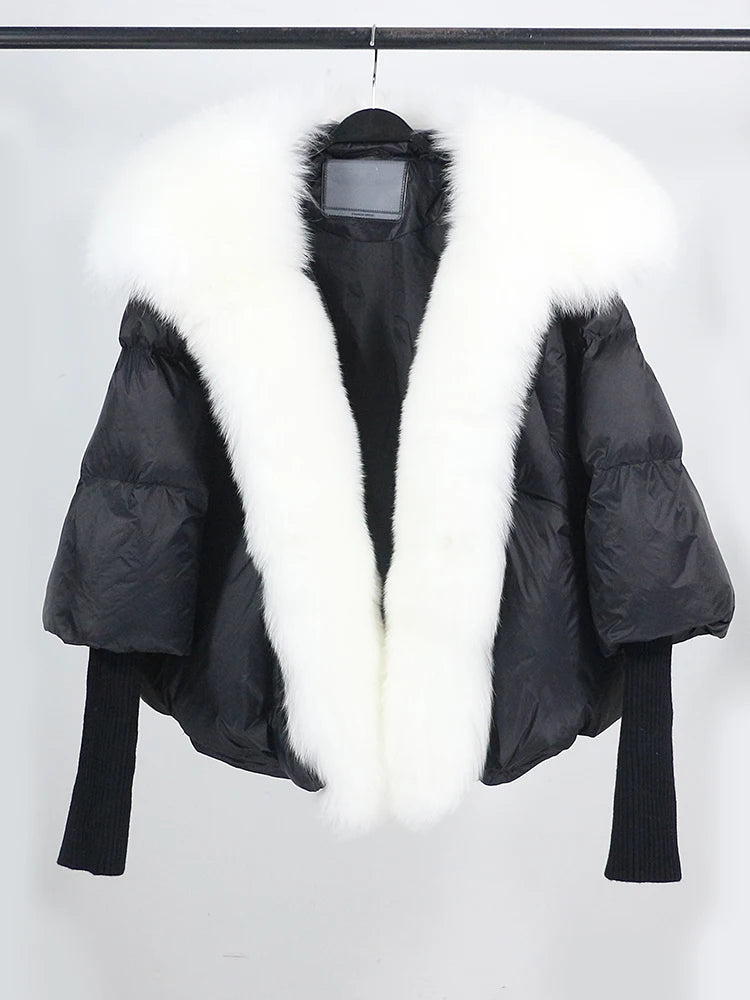 Loose Natural Real Fox Fur Collar Coat Thick New European Fashion White Duck Down Jacket Winter Women Warm Luxury Outerwear