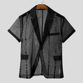 Men Blazer Striped Lapel Short Sleeve One Button Casual Suits Men Streetwear Mesh Patchwork Transparent Male Thin Coats INCERUN