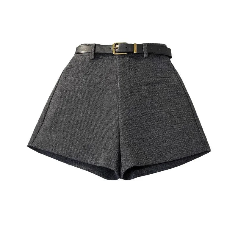 Women's Elegant High-Waisted Shorts with Belt – Chic Structured A-Line Dress Shorts
