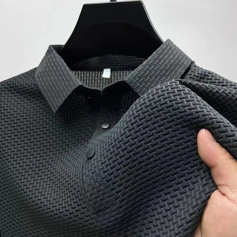 High End Business Work Polos Men's Short Sleeve Bone Flower Solid Color POLO Shirts Breathable Summer Office Workwear T Shirts