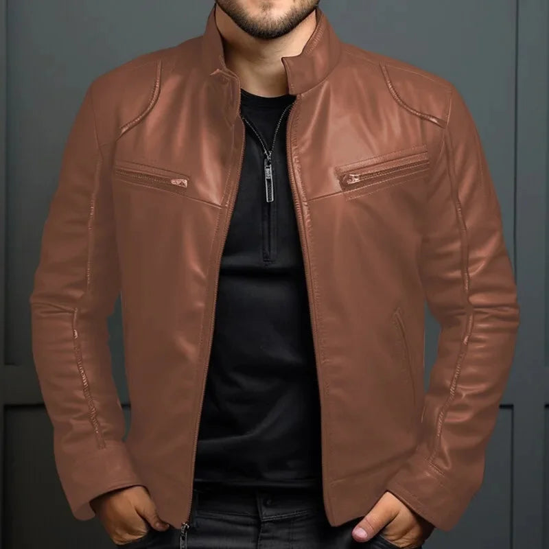 Men's Punk Style PU Leather Jacket Motorcycle Jacket Stand Collar Autumn Winter Fashion Men's Clothing Casual Coats And Jackets