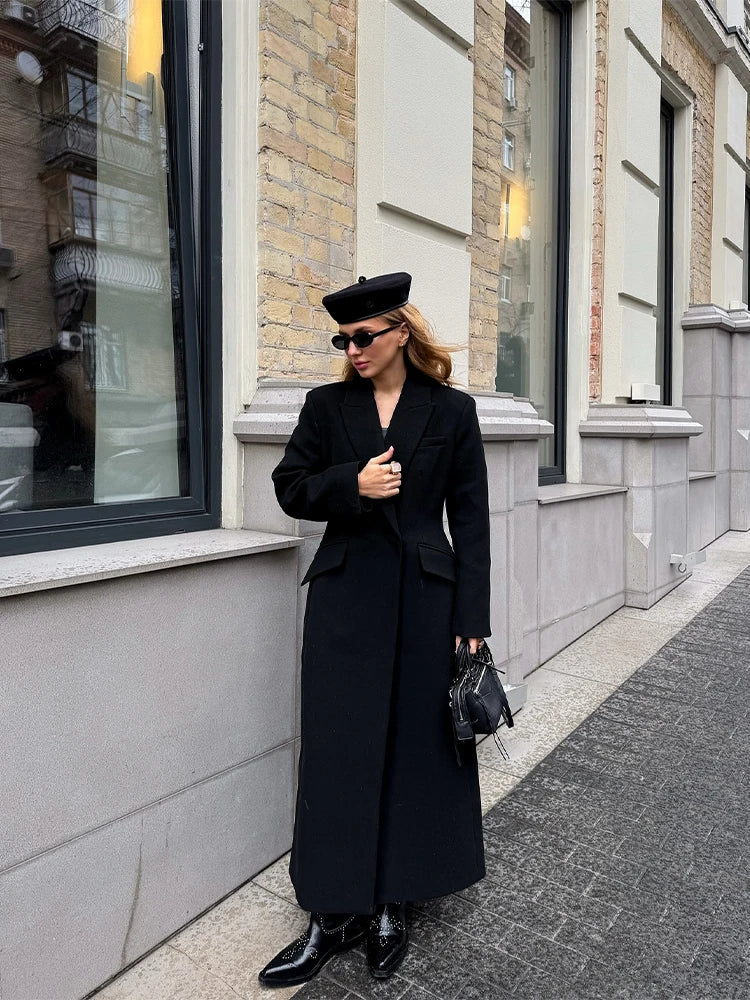 Faux Fur Parka Women Shoulder Pad Slim Waist Long Sleeves One Button Coats Female 2025 Winter Warm Solid Casual Outwears Lady
