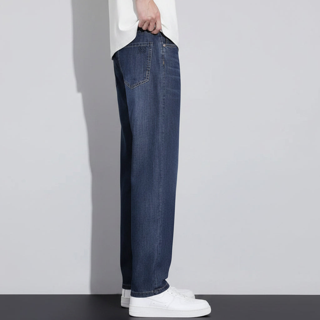 Men's Straight Leg Washed Blue Denim Jeans