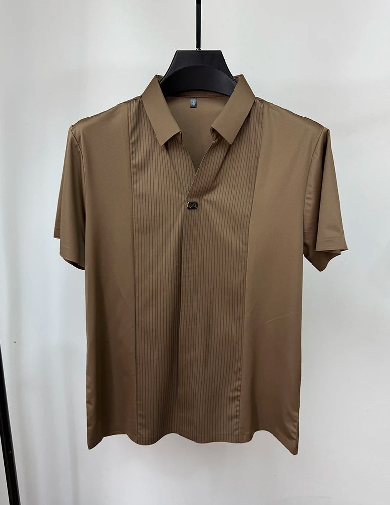 Men's Patchwork Stripe Polo Shirt - Casual Short Sleeve Fashion Polo