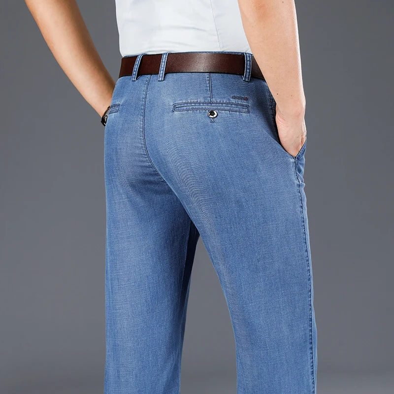 Men's Lyocell Denim-Look Pants - Lightweight Breathable Casual Trousers