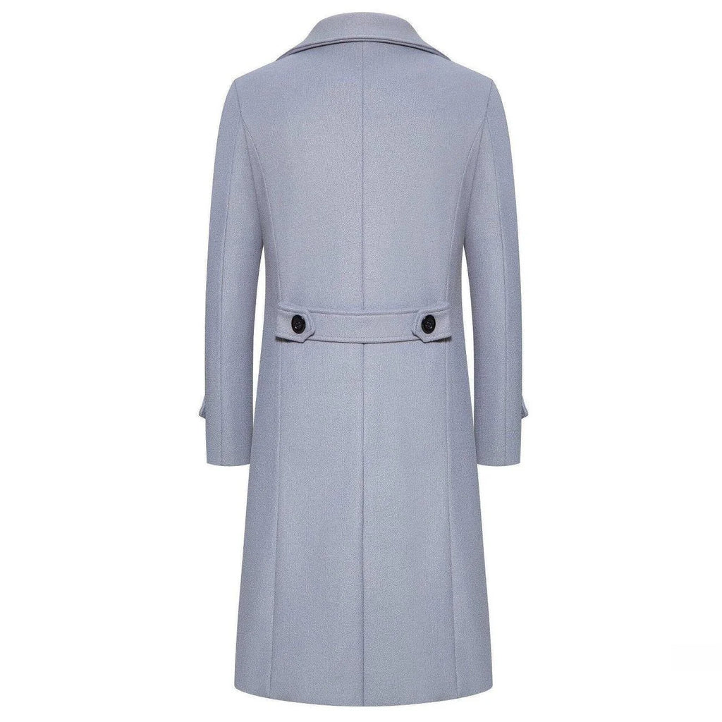 Men's Long Double-Breasted Woolen Coat Autumn Winter Fashion Slim Fit Windbreaker Coat Thickened Rabbit Fur Lined Sporty