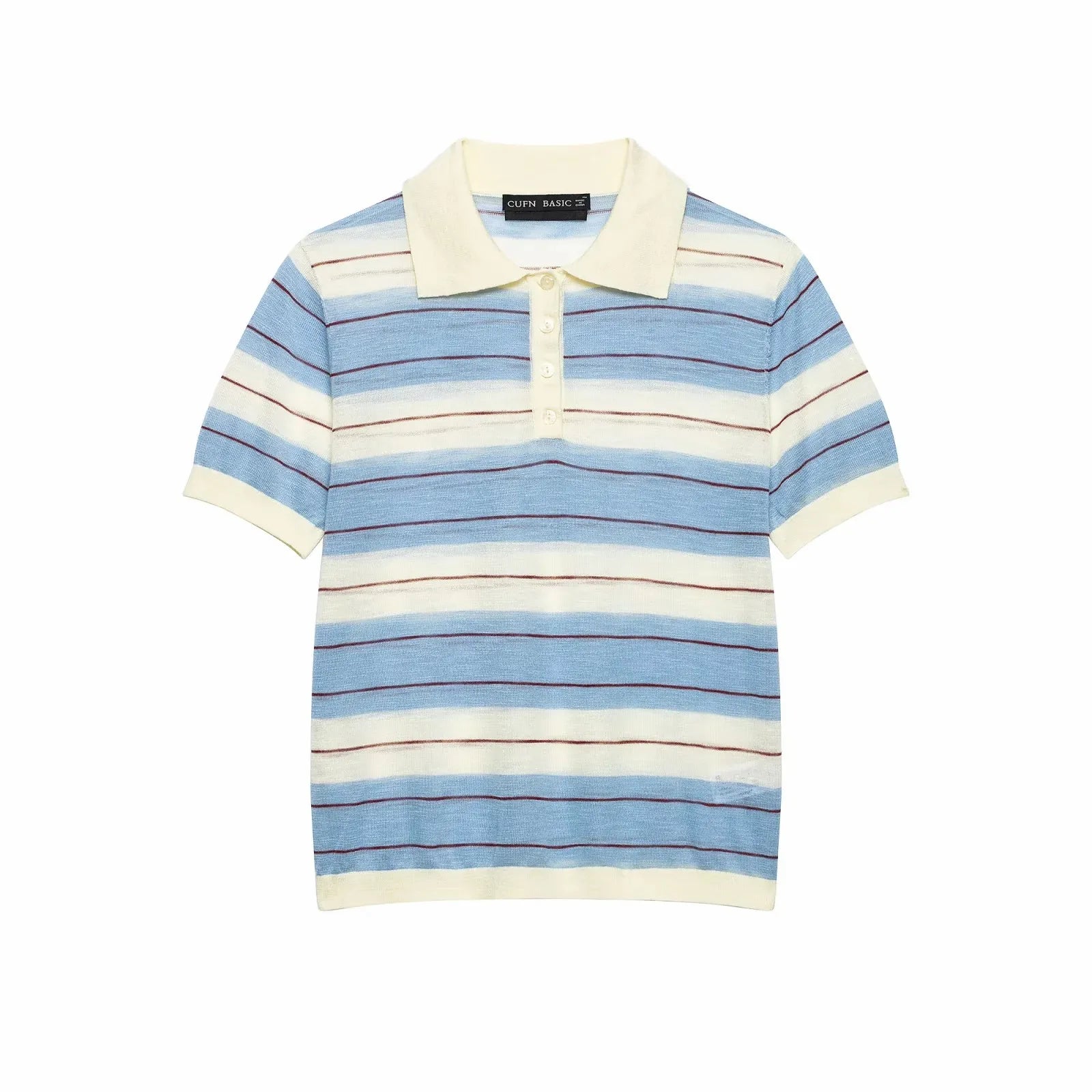 Chic Striped Polo Short-Sleeve Knitwear