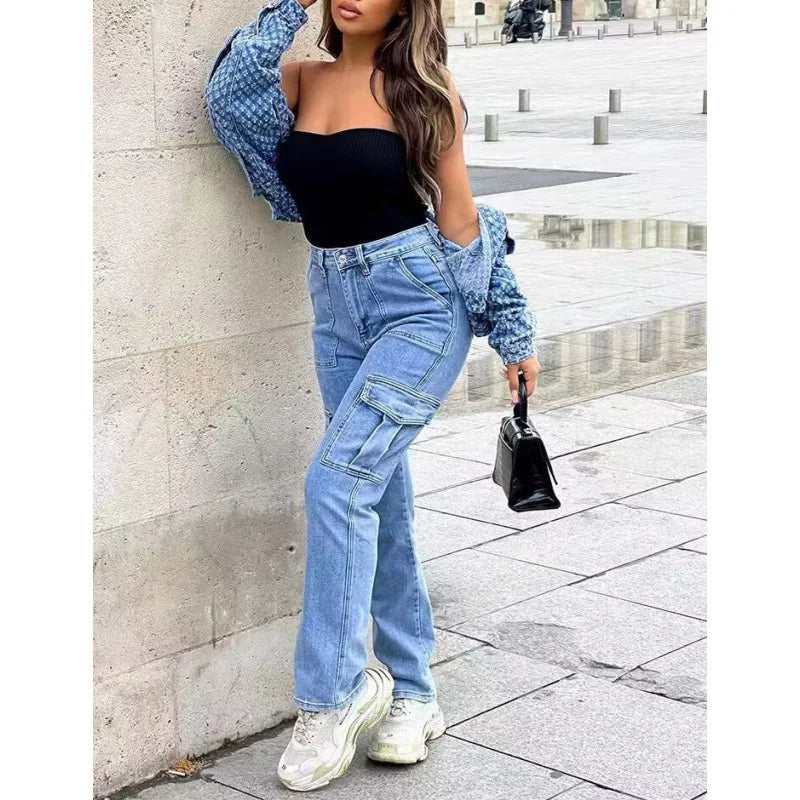 American Retro High Waist Workwear Jeans Women's Autumn Winter