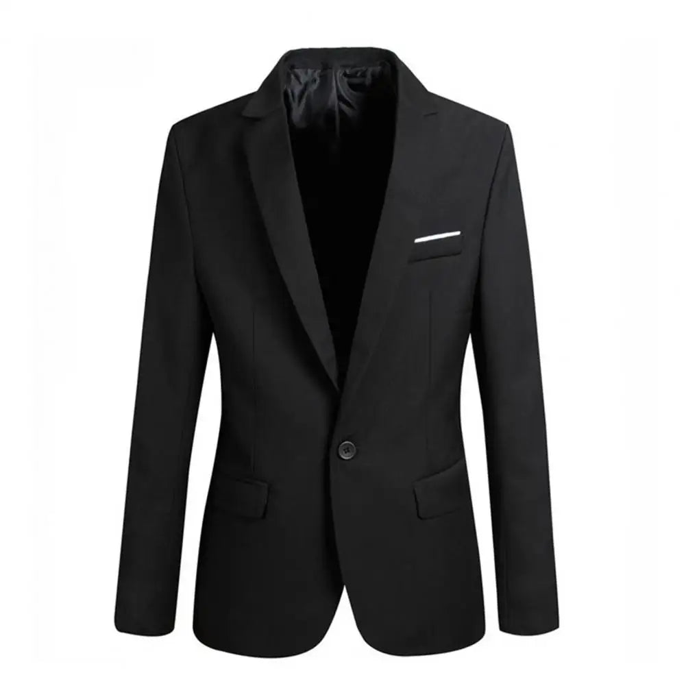 Suit Jacket Solid Color Flap Pockets Men Blazer Classic Casual Business Male Suit Coat Single Button Lapel Suit Jacket Male
