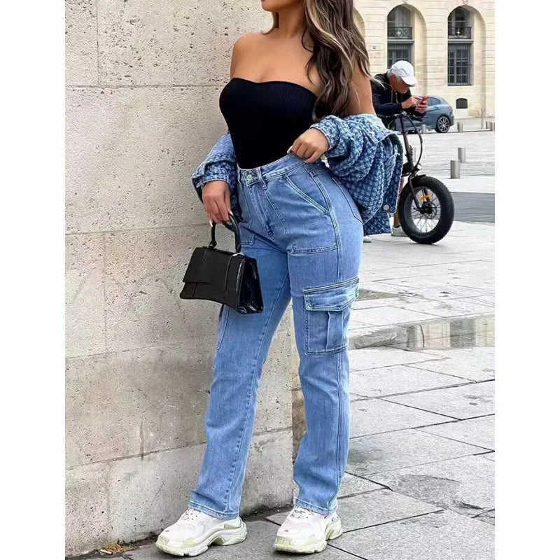 American Retro High Waist Workwear Jeans Women's Autumn Winter