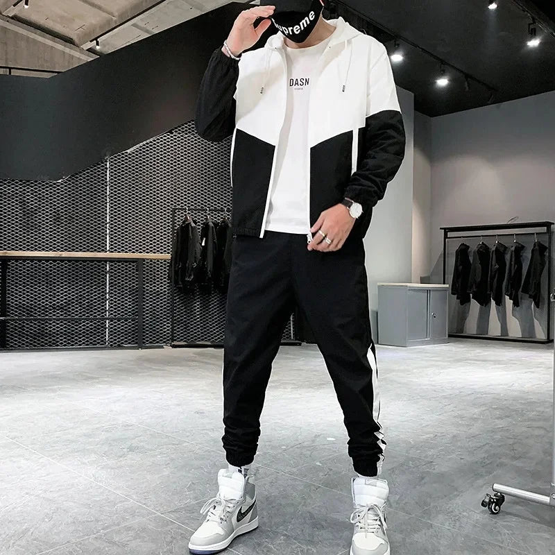 New Men's Casual Sportswear Set Spring Autumn Jacket Two-Piece Student Trendy Brand Outerwear Long Pants