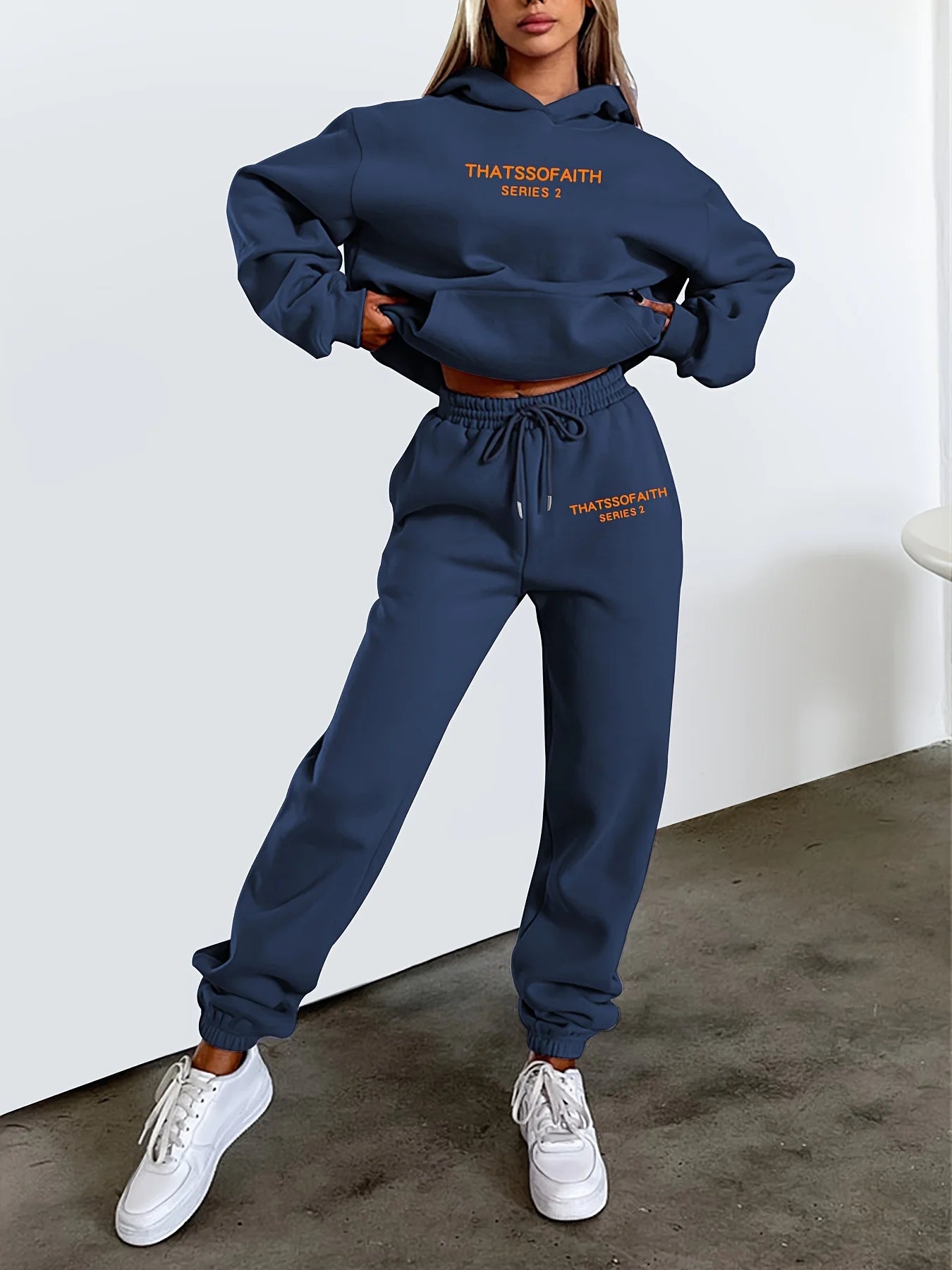 Women's Hoodie+Sweatpants Set Hip Hop Street Casual Letter Printed Loose Sweatshirt Autumn Fleece Warm Clothing