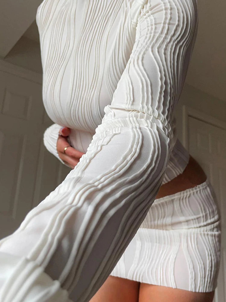2025 Autumn Ruched Long Sleeve Elegant White Tops for Women T-Shirts Tees Cropped Basic Skinny Streetwear Clothes