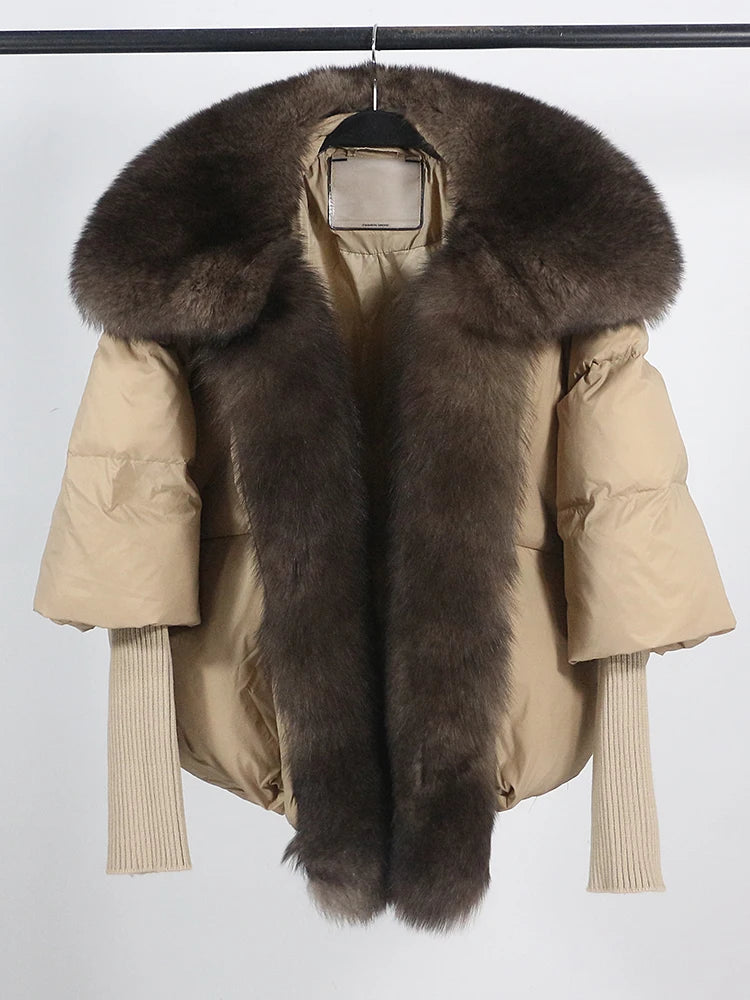 Loose Natural Real Fox Fur Collar Coat Thick New European Fashion White Duck Down Jacket Winter Women Warm Luxury Outerwear