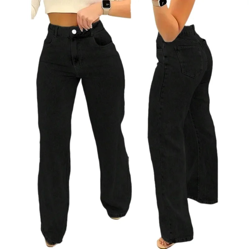 Straight Leg Retro Ladies Jeans Long Pants Comfortable Casual