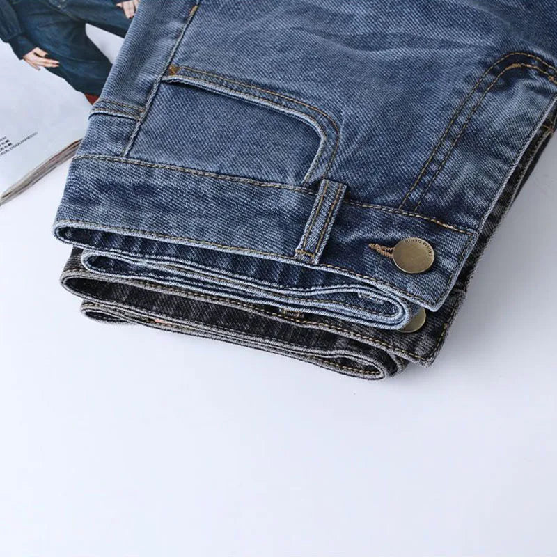 Women High Waisted Denim Shorts Versatile Chic Button Design Hot Short Jeans Woman Streetwear A-Line Wide Leg Cowboy Shorts