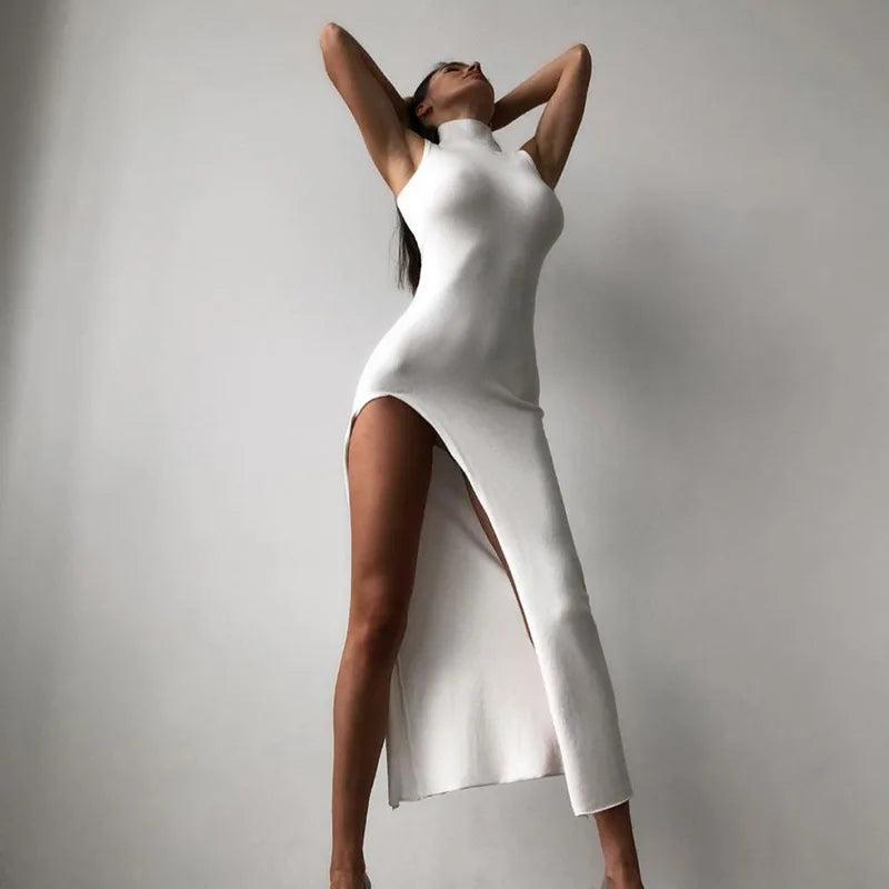 Women's High-Slit Maxi Dress - Elegant Bodycon Evening Gown