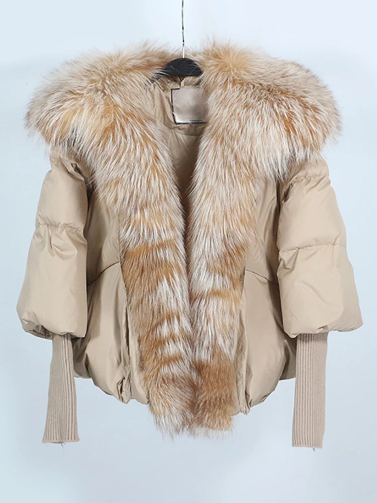 Loose Natural Real Fox Fur Collar Coat Thick New European Fashion White Duck Down Jacket Winter Women Warm Luxury Outerwear