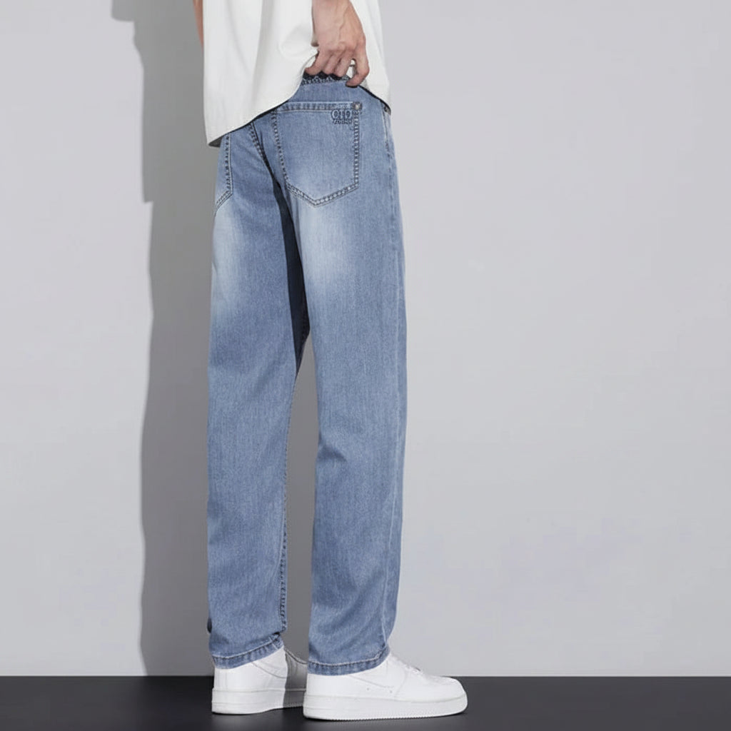 Men's Straight Leg Washed Blue Denim Jeans