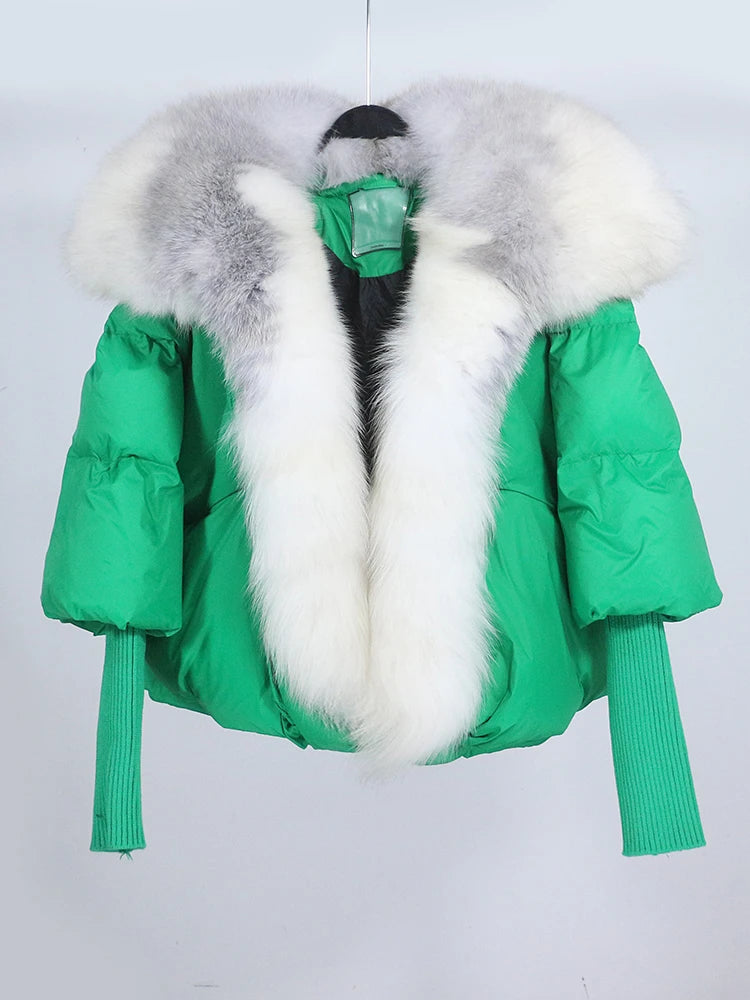 Loose Natural Real Fox Fur Collar Coat Thick New European Fashion White Duck Down Jacket Winter Women Warm Luxury Outerwear