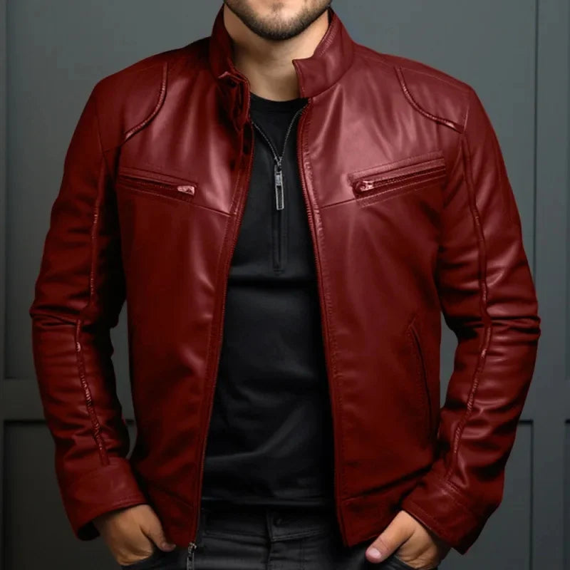 Men's Punk Style PU Leather Jacket Motorcycle Jacket Stand Collar Autumn Winter Fashion Men's Clothing Casual Coats And Jackets