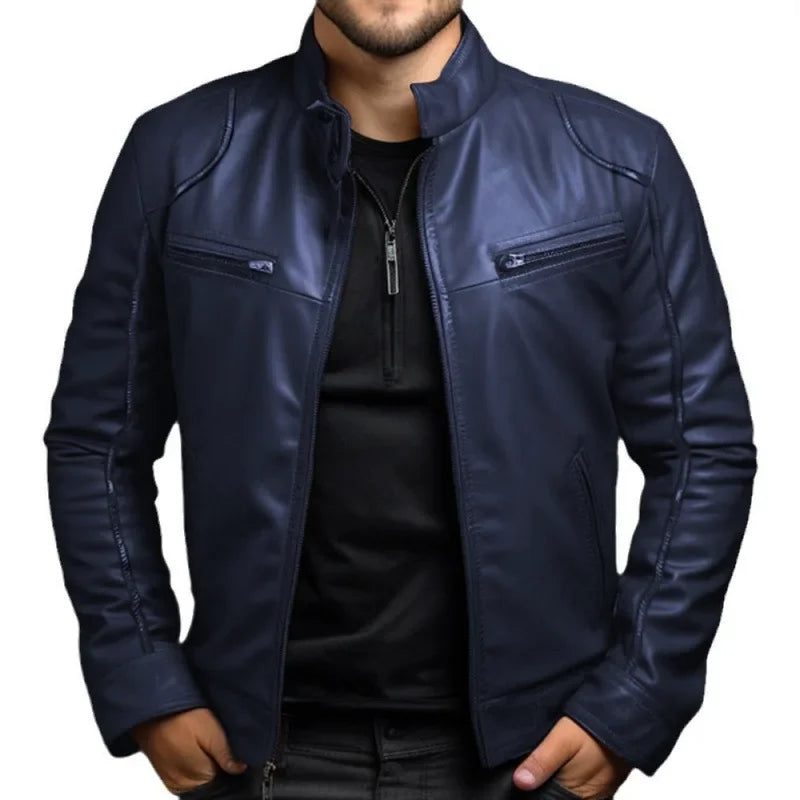 Men's Punk Style PU Leather Jacket Motorcycle Jacket Stand Collar Autumn Winter Fashion Men's Clothing Casual Coats And Jackets