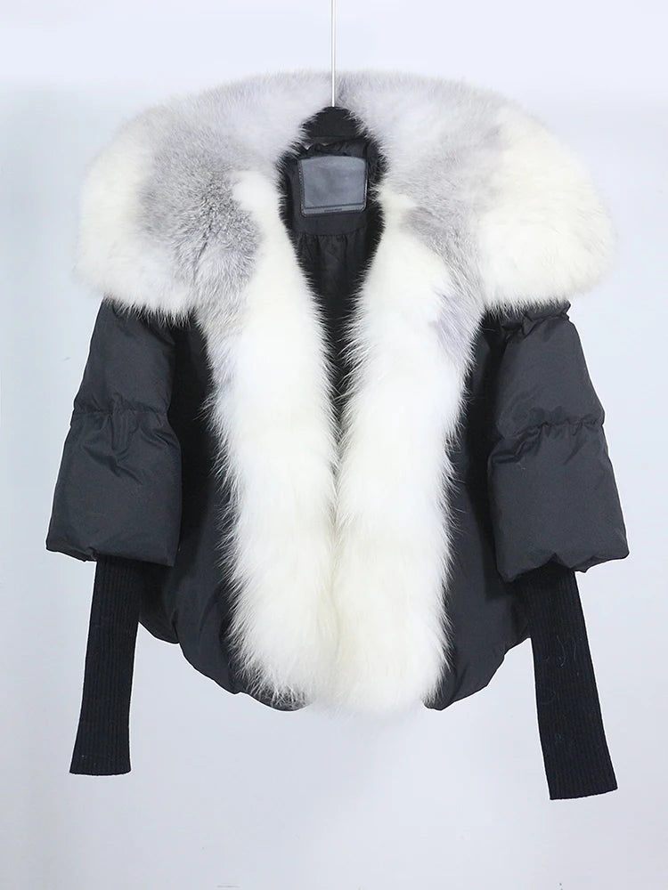 Loose Natural Real Fox Fur Collar Coat Thick New European Fashion White Duck Down Jacket Winter Women Warm Luxury Outerwear