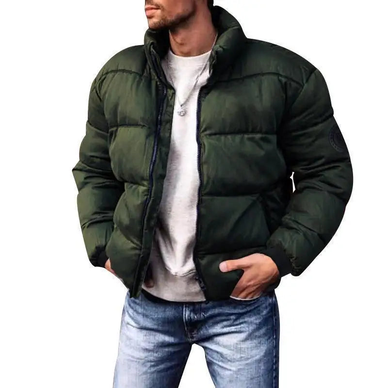 New 2025 Men's Winter Cotton Jacket Thickened down Stand Collar Coat Casual Sporty Polyester Filled Zipper Closure Solid Color