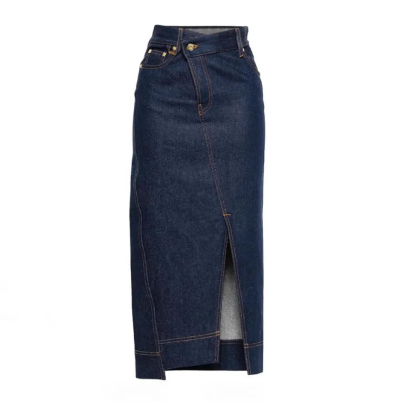 Denim Skirt Women's New Temperament Split Design Sense Niche High Waist Thin Medium and Long Hip Skirt