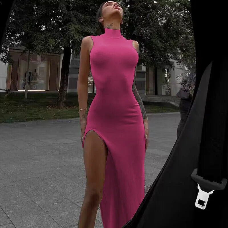 Women's High-Slit Maxi Dress - Elegant Bodycon Evening Gown