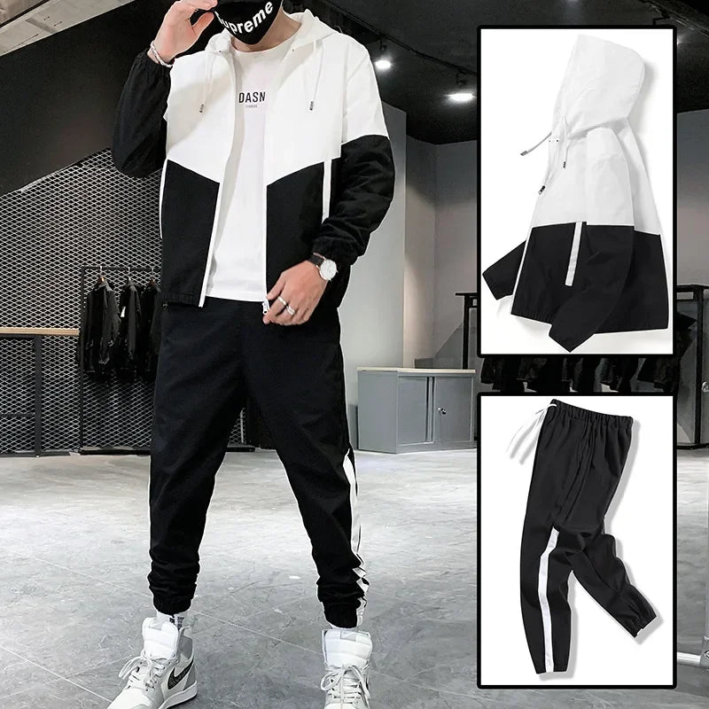 New Men's Casual Sportswear Set Spring Autumn Jacket Two-Piece Student Trendy Brand Outerwear Long Pants