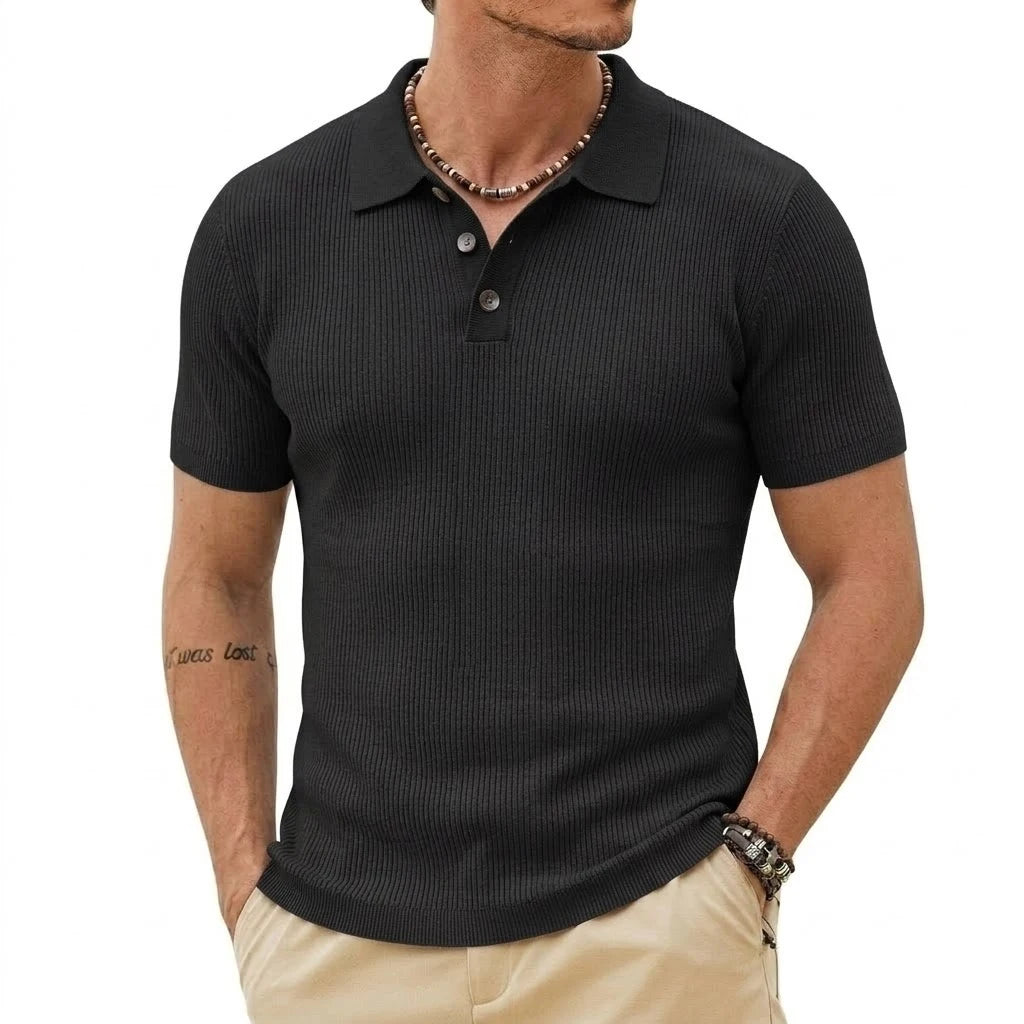 Mens Summer Knitted Short Sleeve Sweaters Premium Work Jumpers Button-Detail Knitwear Breathable Casual Tops for Gym Daily Wear
