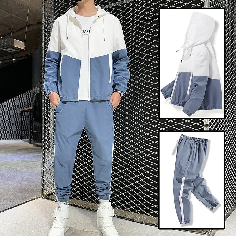 New Men's Casual Sportswear Set Spring Autumn Jacket Two-Piece Student Trendy Brand Outerwear Long Pants
