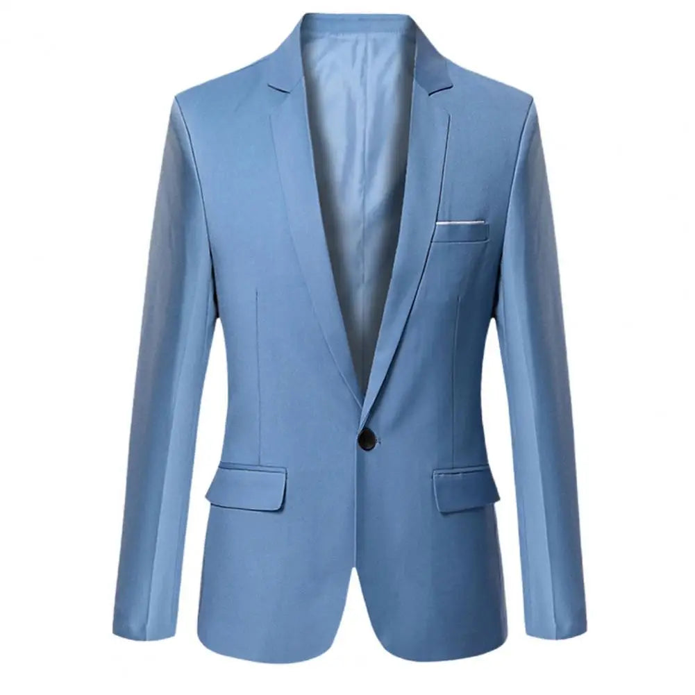 Suit Jacket Solid Color Flap Pockets Men Blazer Classic Casual Business Male Suit Coat Single Button Lapel Suit Jacket Male
