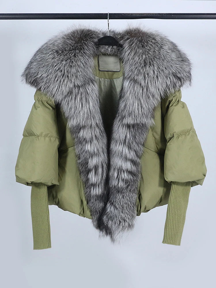 Loose Natural Real Fox Fur Collar Coat Thick New European Fashion White Duck Down Jacket Winter Women Warm Luxury Outerwear