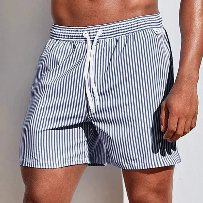 Men's Striped Home Shorts Comfortable Loose Breathable Elastic Waist Drawstring Casual Daily Wear Summer Cool Style