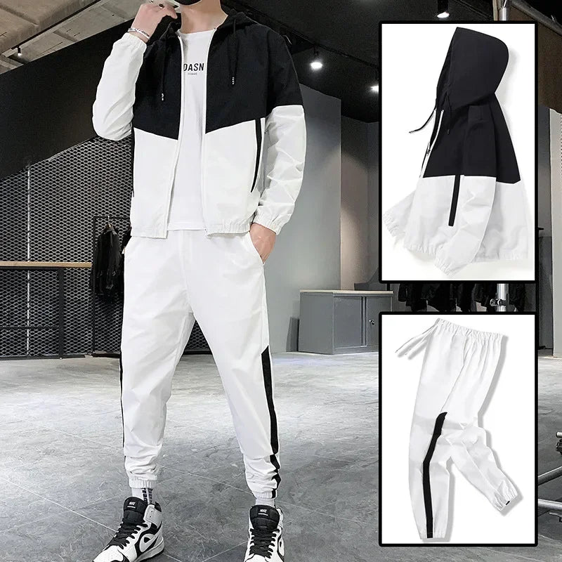 New Men's Casual Sportswear Set Spring Autumn Jacket Two-Piece Student Trendy Brand Outerwear Long Pants
