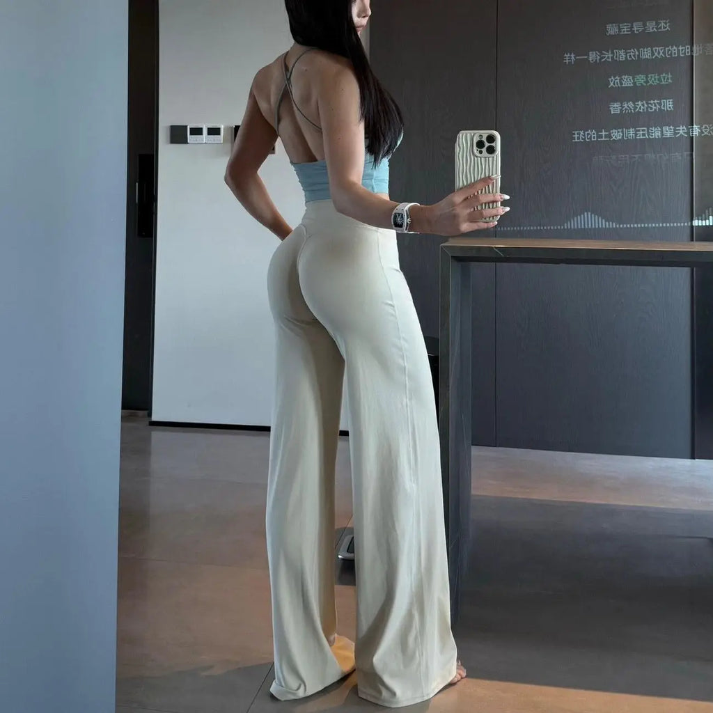 Hip Lifting Straight Sports Trousers Wide Leg Leggings Women High Waist Tummy Control Loose Yoga Pants Gym Workout  Fitness Pant